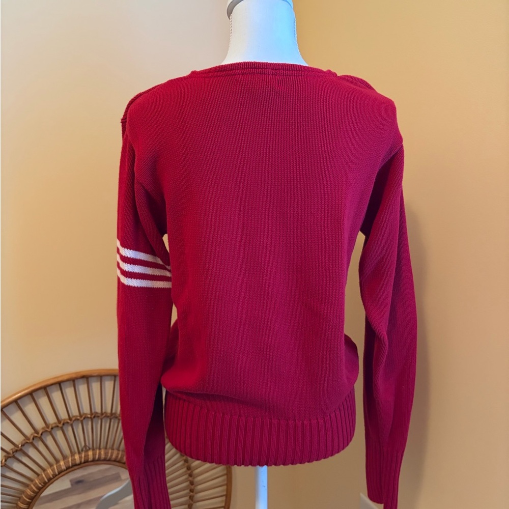 Vintage J. Peterman Women’s Red Sweater w/ Sporty Striped Sleeve Preppy 90’s EUC - Picture 5 of 11